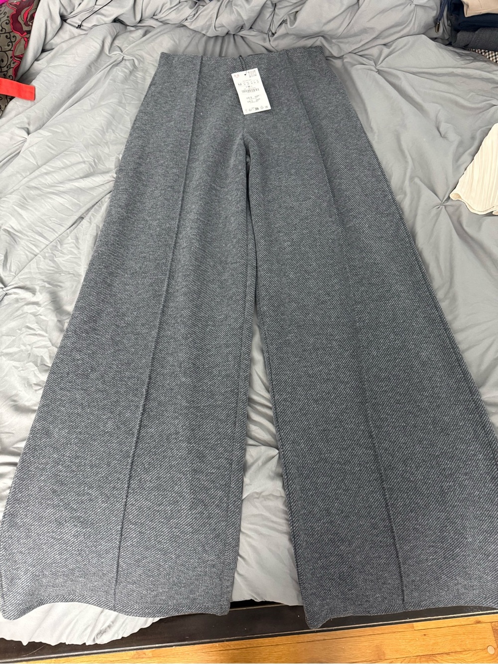 Zara Gray Wide-Leg Knit Trousers